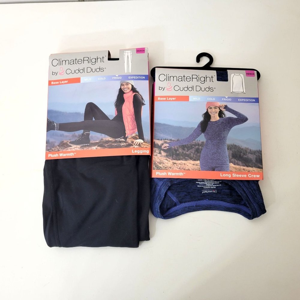 Climate Right by Cuddl Duds Long Sleeve Crew and Plush Warmth Leggings, New